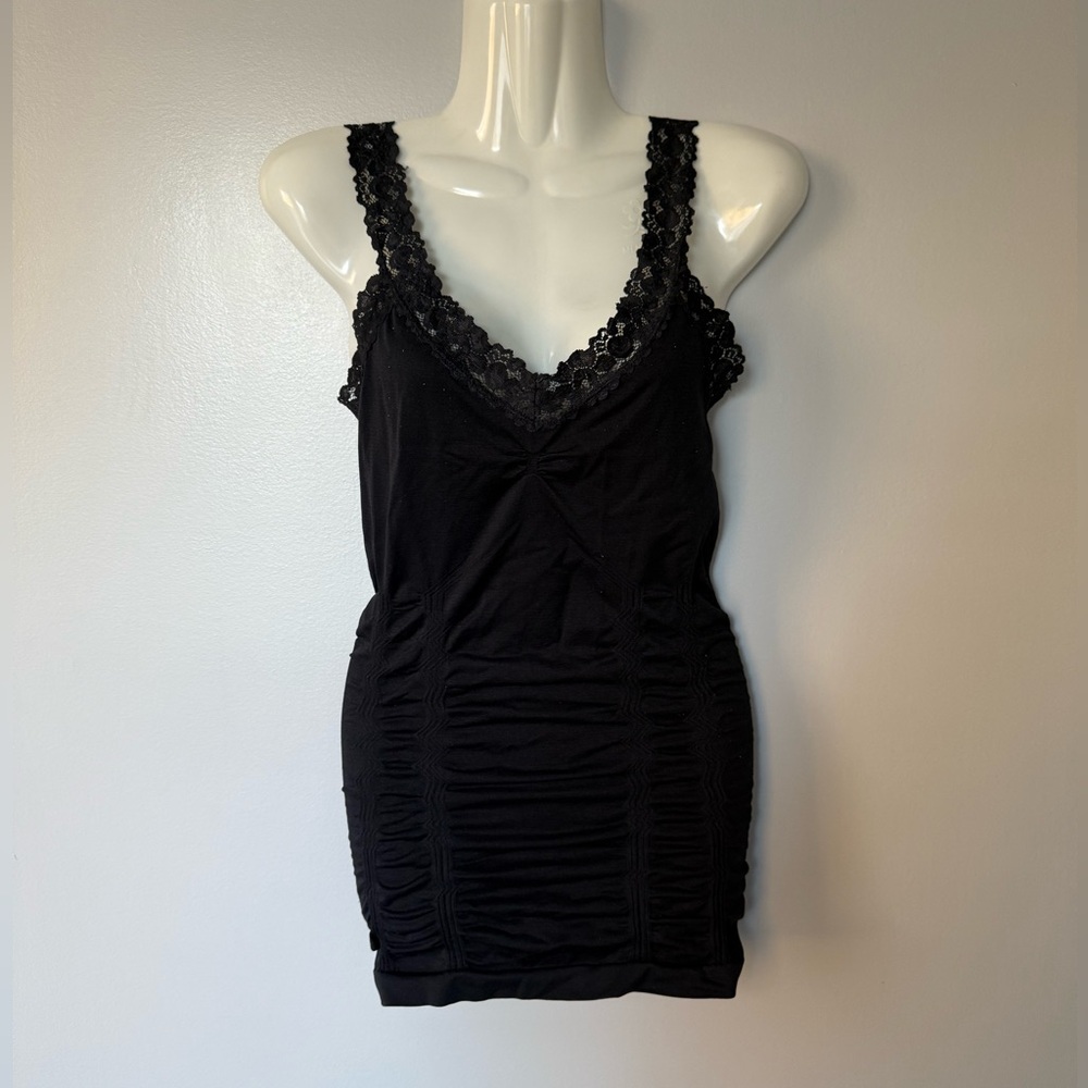 Kismet Black Lace Strap Ruched Tank
